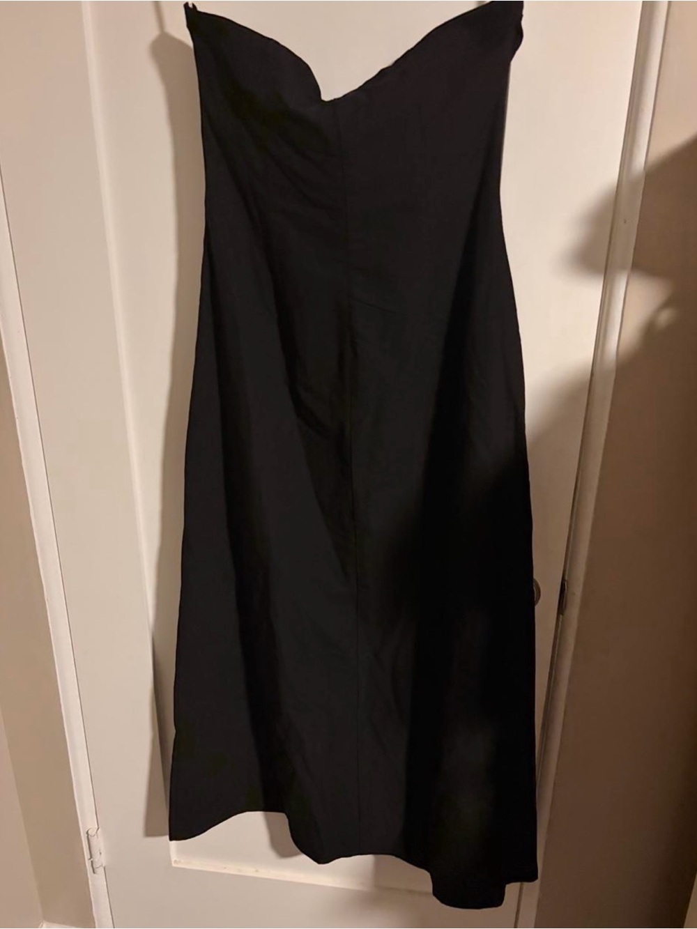 Strapless Black Midi Dress with Decorative Accent - Picture 2 of 7